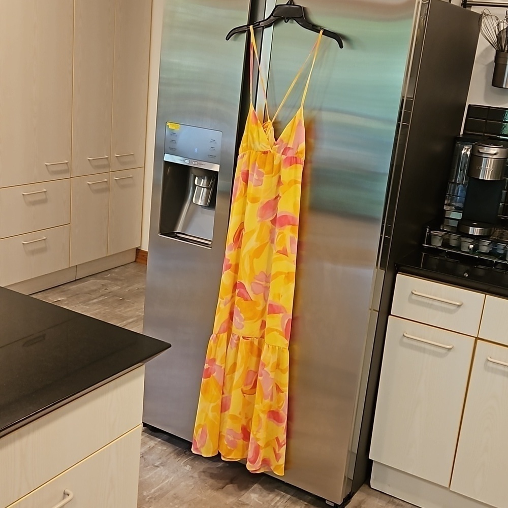 💕SANCTUARY💕 Maxi Dress ~ Yellow Pink Abstract Floral Watercolor Print S NWOT